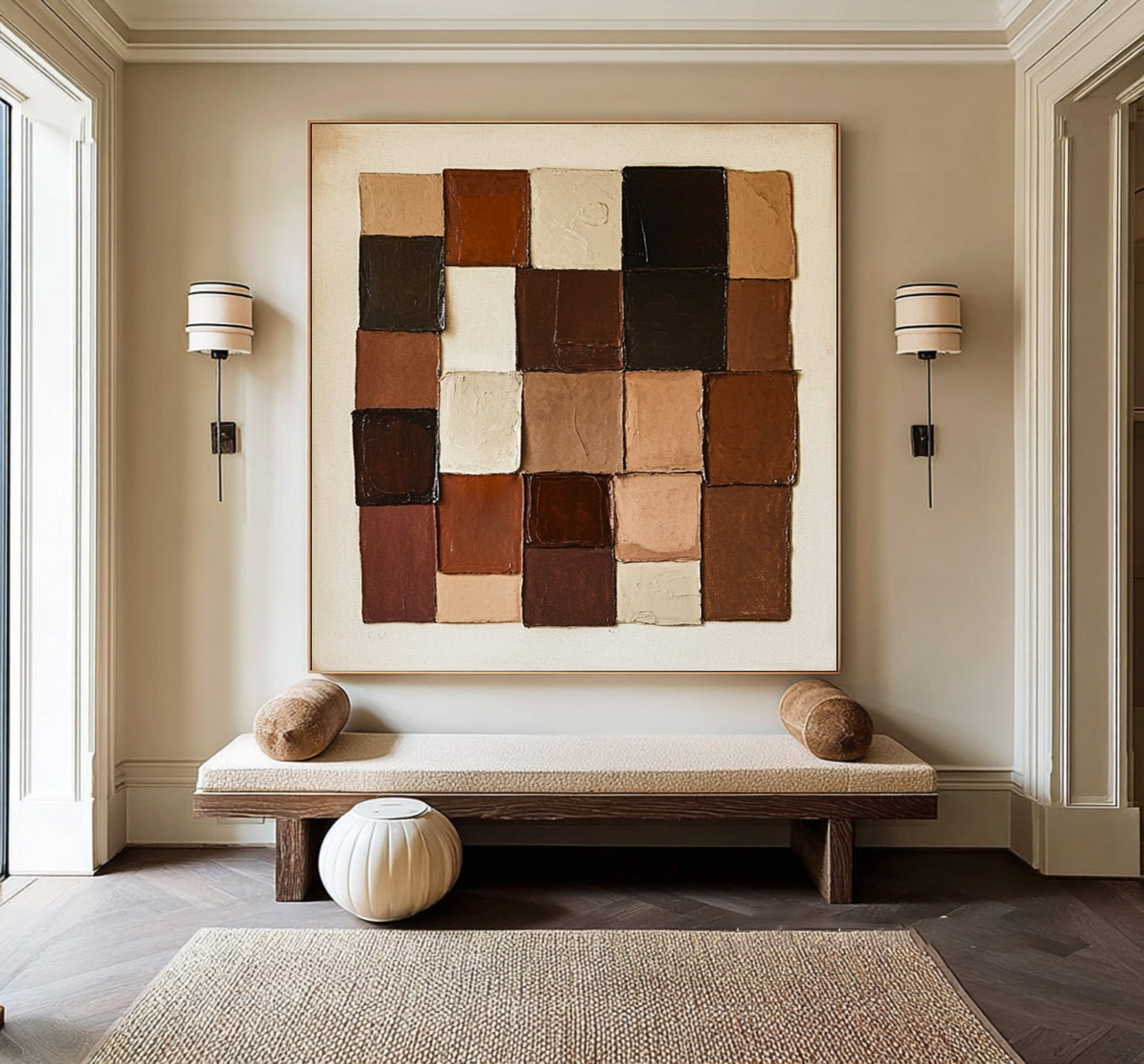 Mocha Patchwork Geometric Abstract Painting