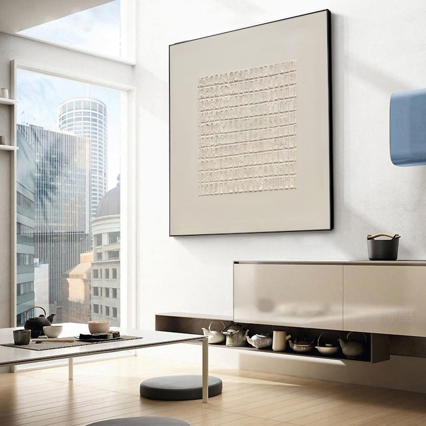 Centered Silence Grid Textured Painting