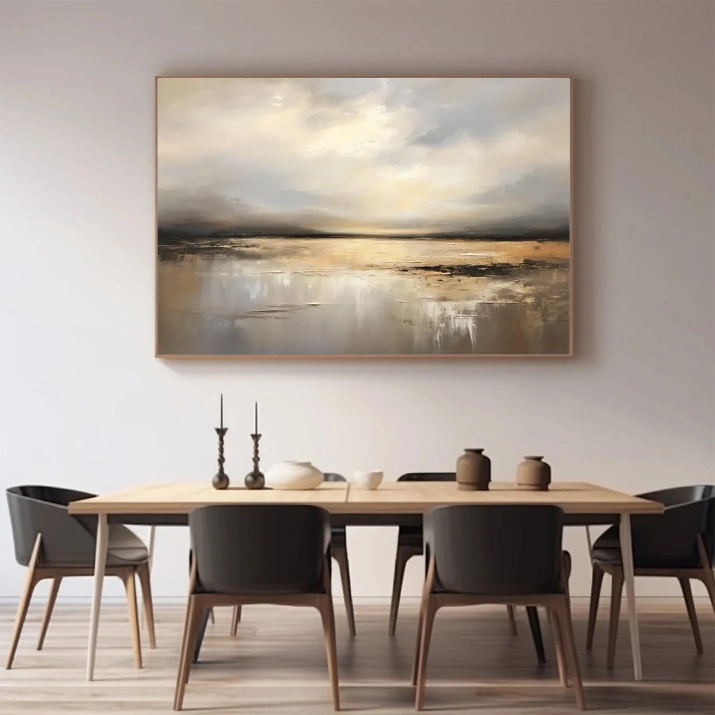 Golden Stillwater Horizon Abstract Painting