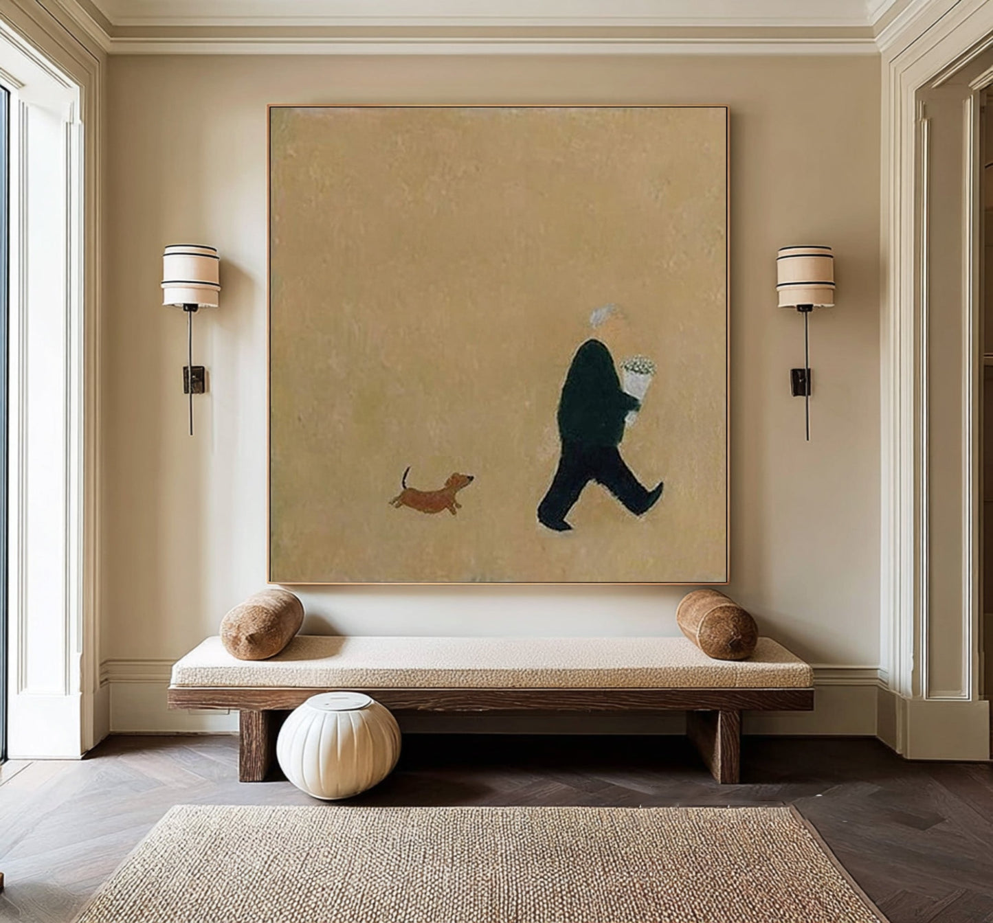 Dachshund Walk & Bouquet Minimalist Painting