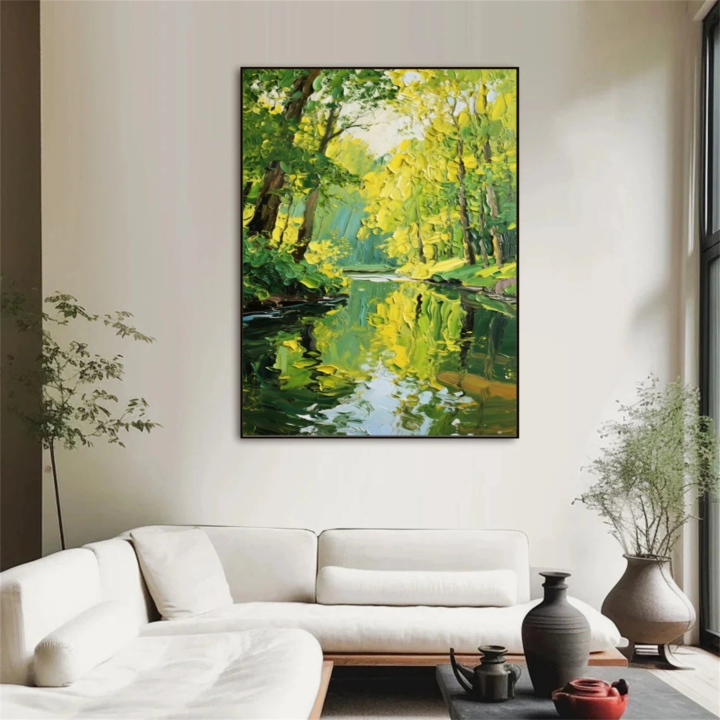 Verdant Light Forest Reflection Painting
