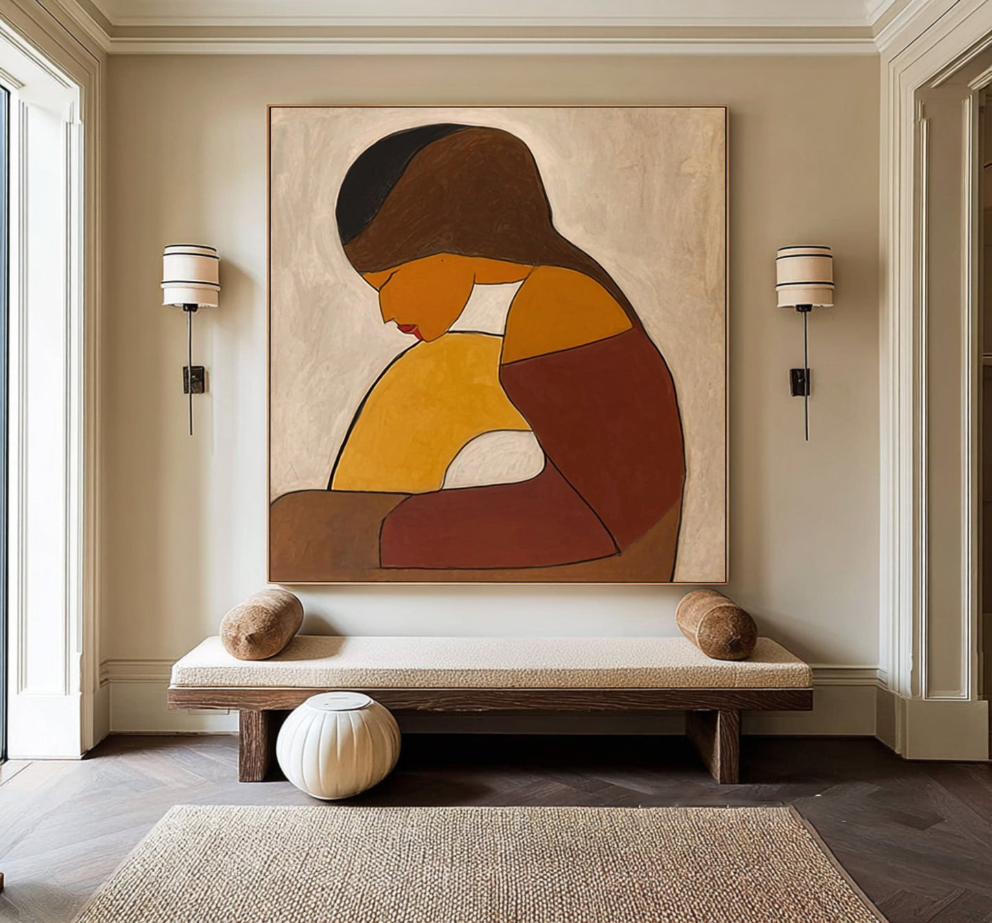 Quiet Embrace Earth-Tone Figurative Painting