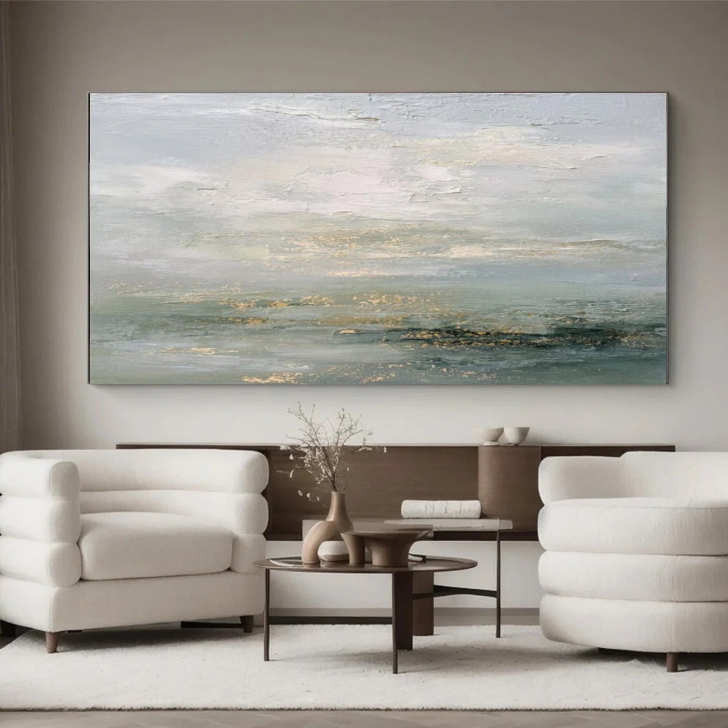 Soft Gold Horizon Abstract Painting