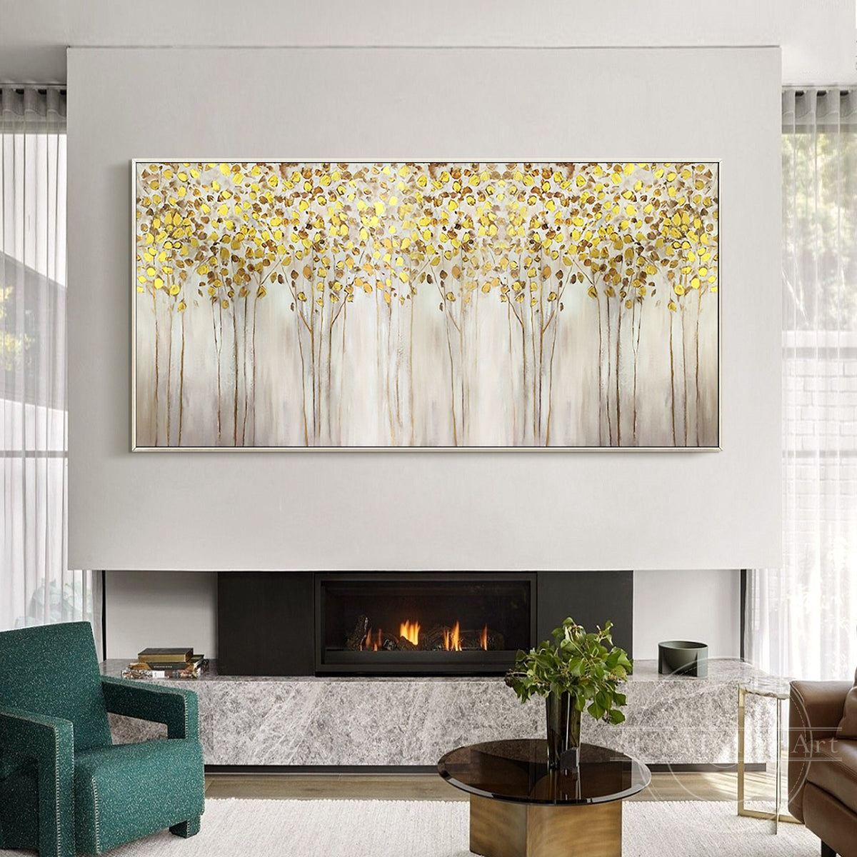 Golden Veil Abstract Forest Painting