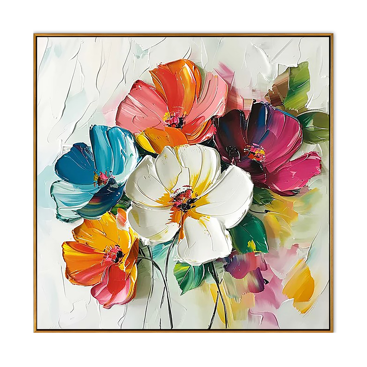 Vibrant Bloom Impasto Floral Oil Painting