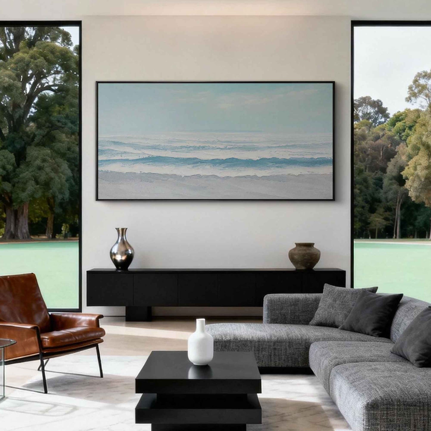 Soft Blue Calm Shore Textured Painting