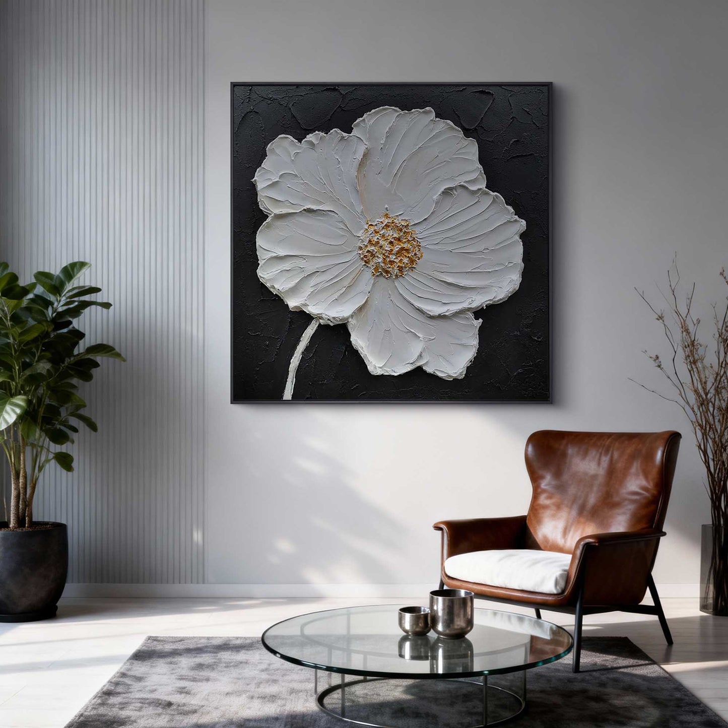 Midnight Pearl Textured Floral Painting