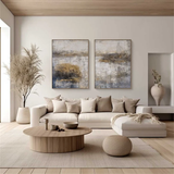 Golden Haze Abstract Landscape Painting Set Set of 2