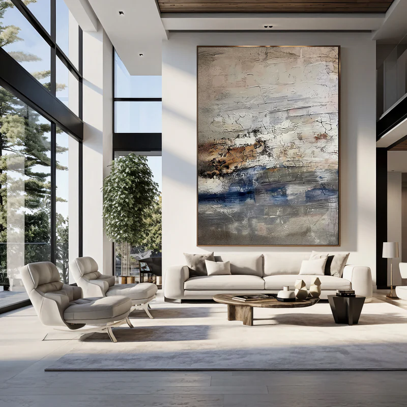 Ocean Drift Beige & Blue Abstract Painting