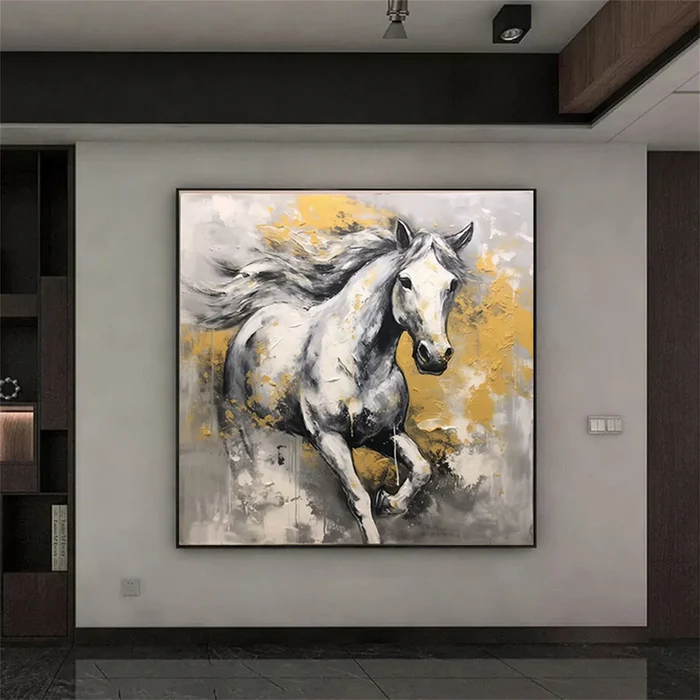 Golden Gallop White Horse Painting