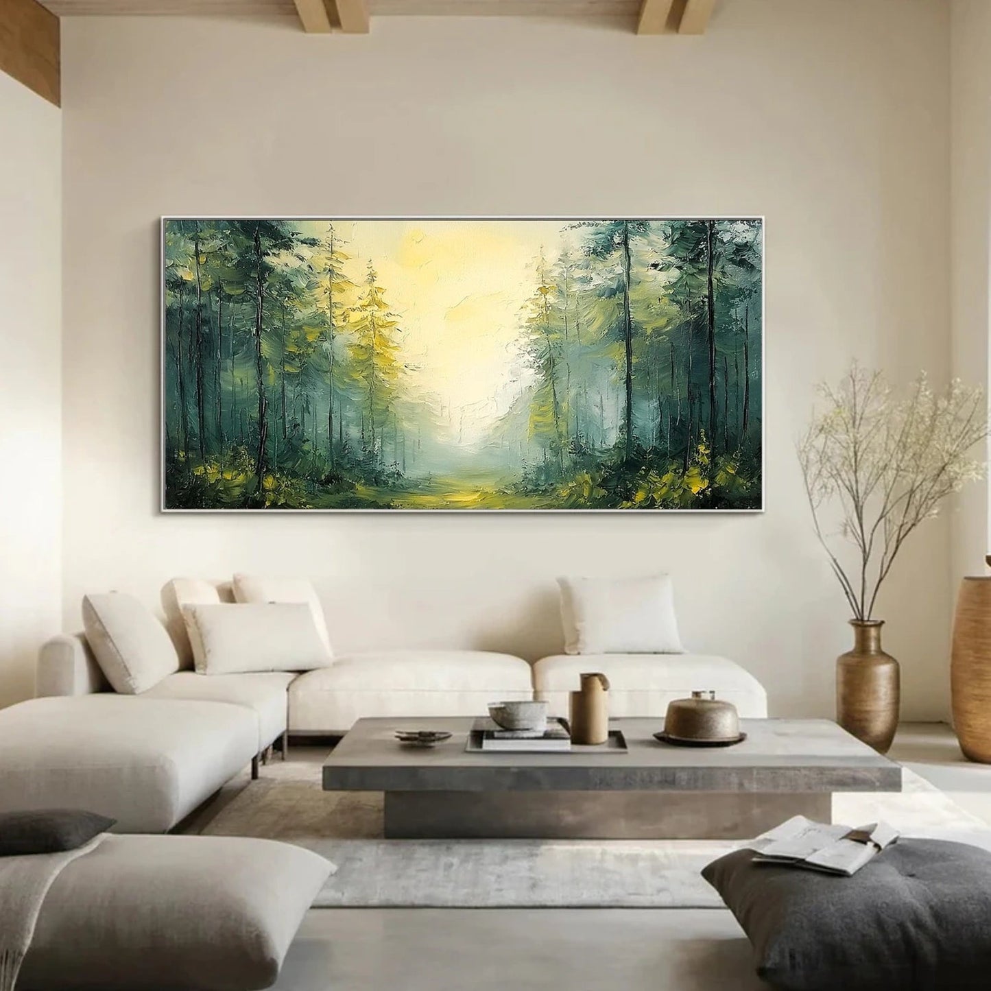 Sunlit Green Haven Forest Painting