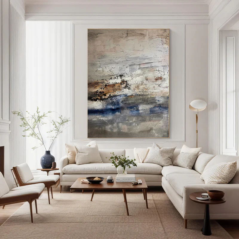 Ocean Drift Beige & Blue Abstract Painting