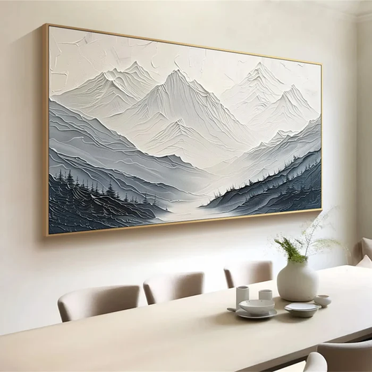 Silent Peaks Textured Mountain Painting