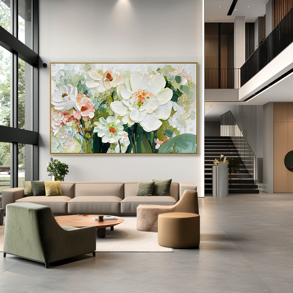 Ivory Bloom–Textured Floral Oil Painting