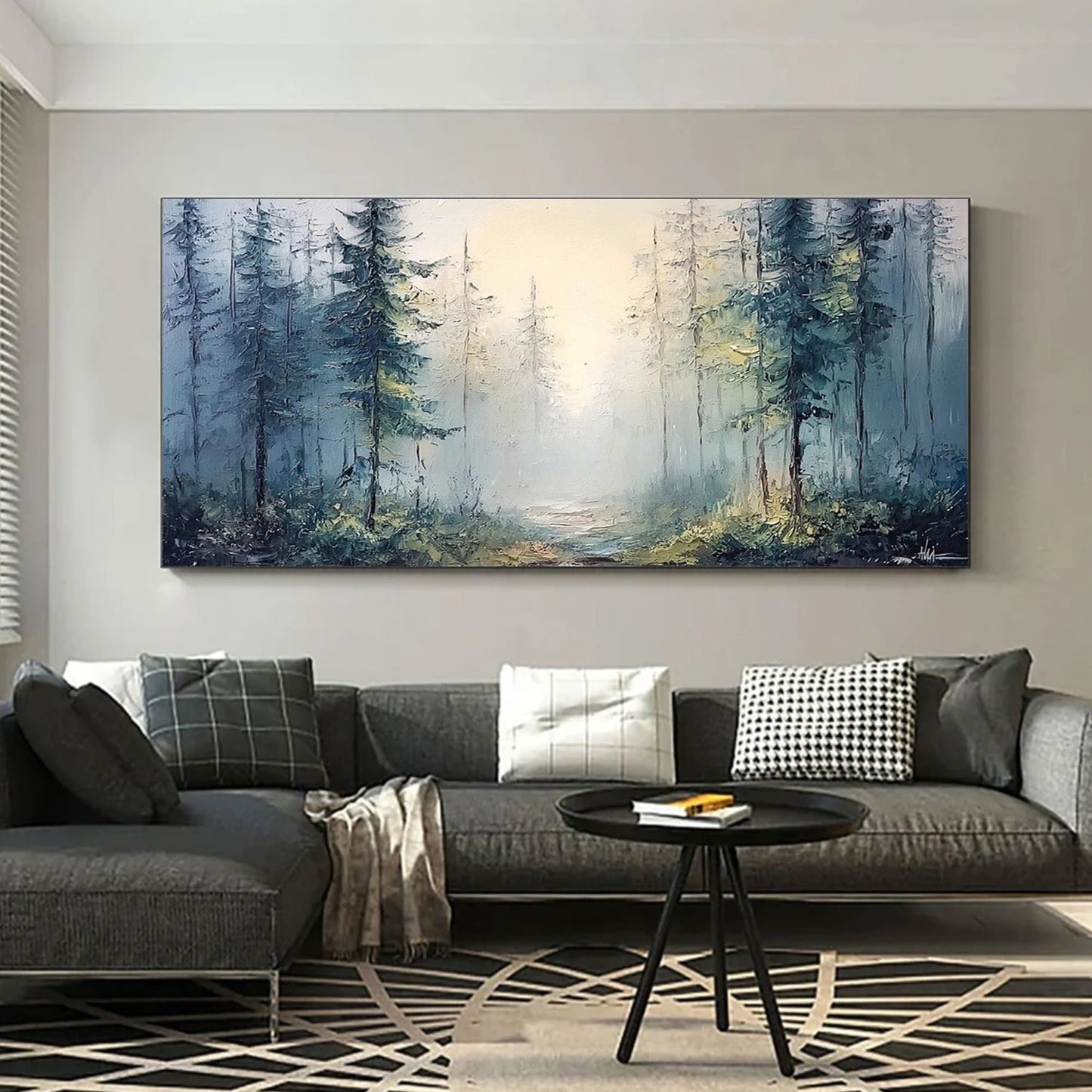 Whispering Blue Mist Forest Painting