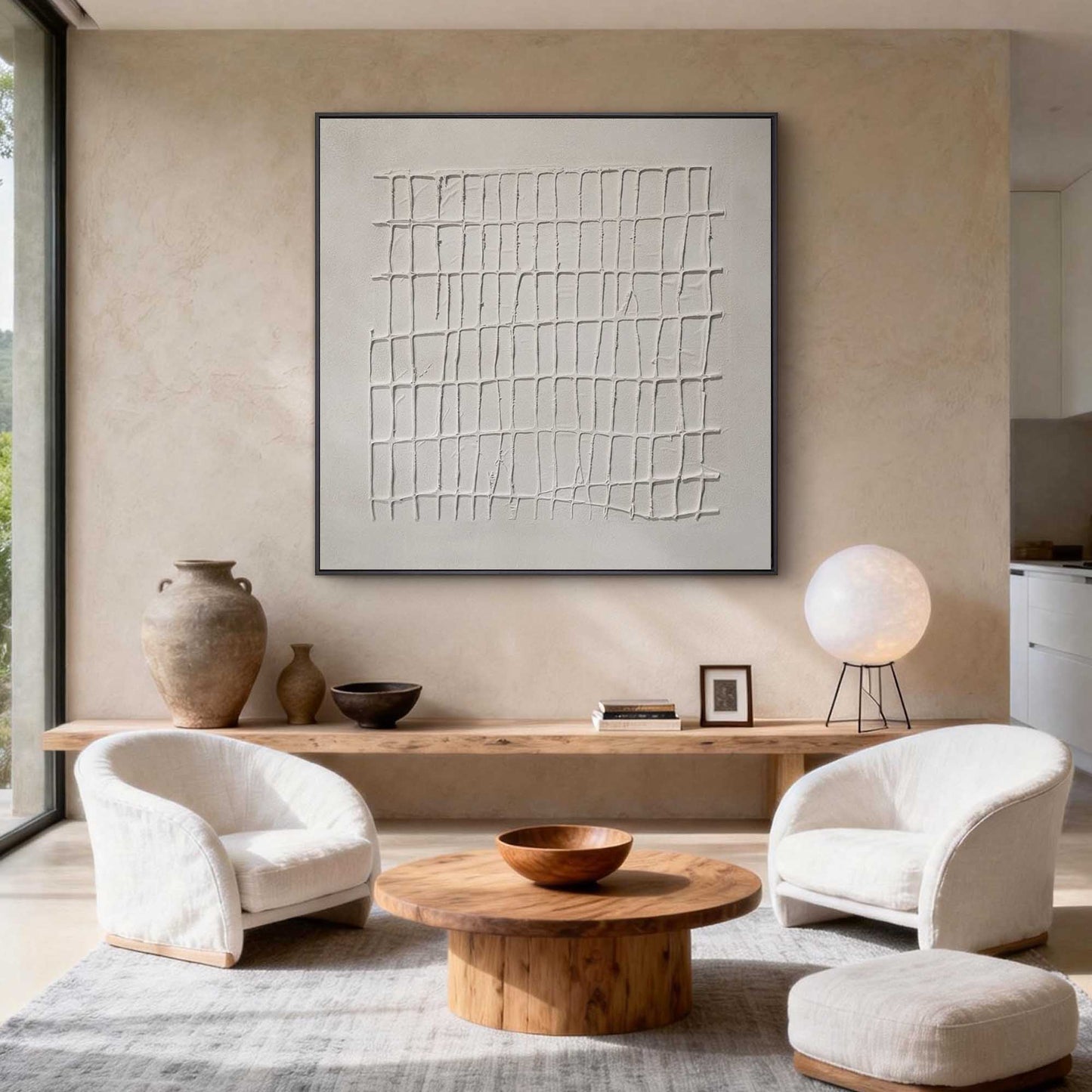 White Grid Textured Minimalist Painting