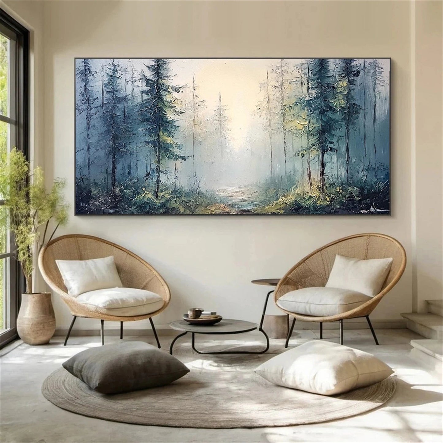 Whispering Blue Mist Forest Painting