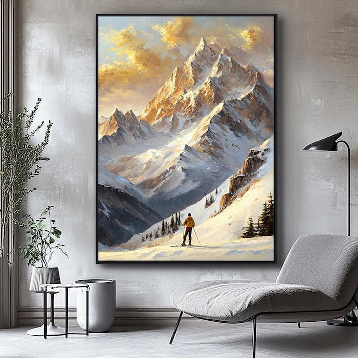 Golden Summit Snow Mountain Landscape Painting