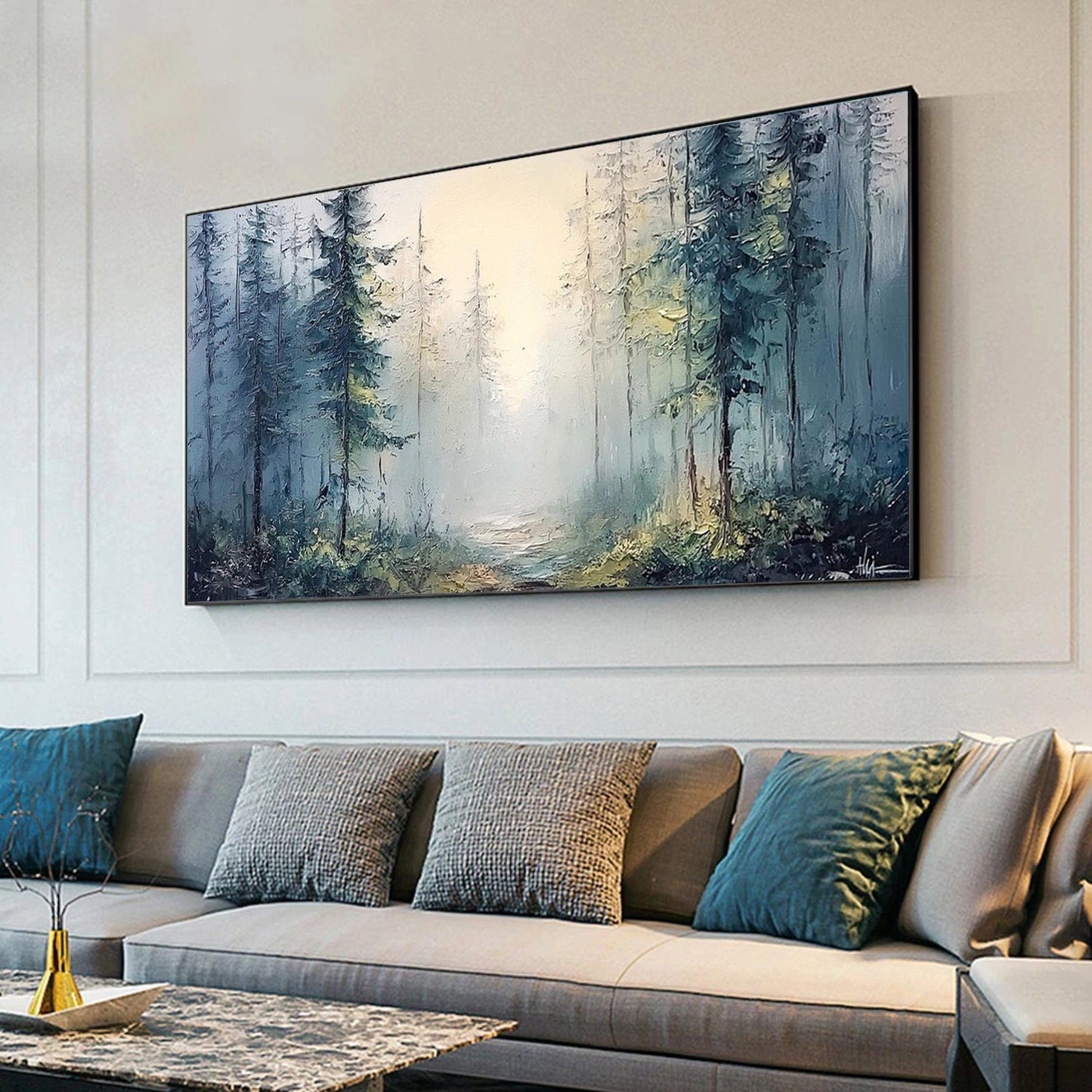 Whispering Blue Mist Forest Painting