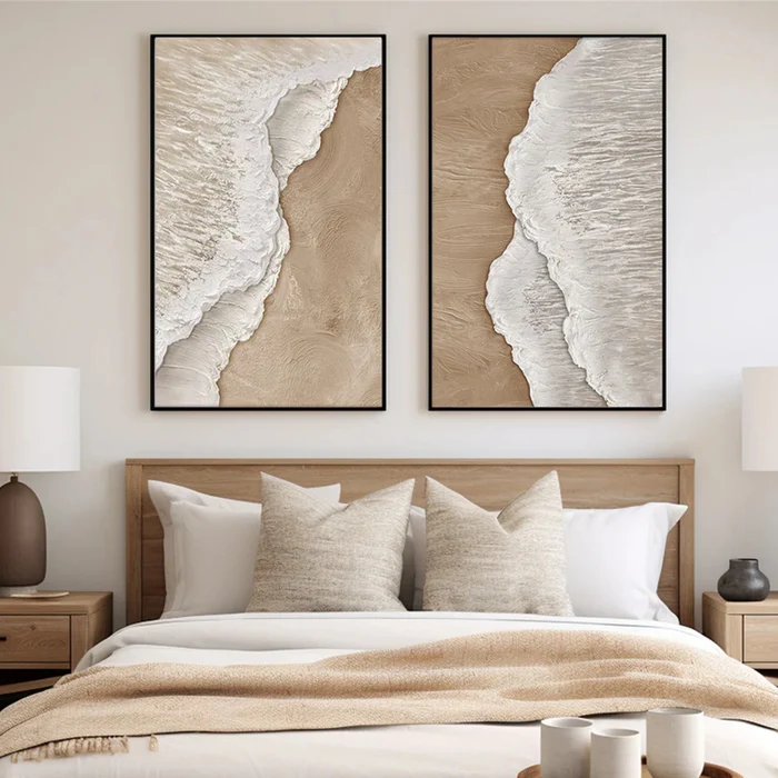Serene Shore Beige Textured Painting Set Set of 2