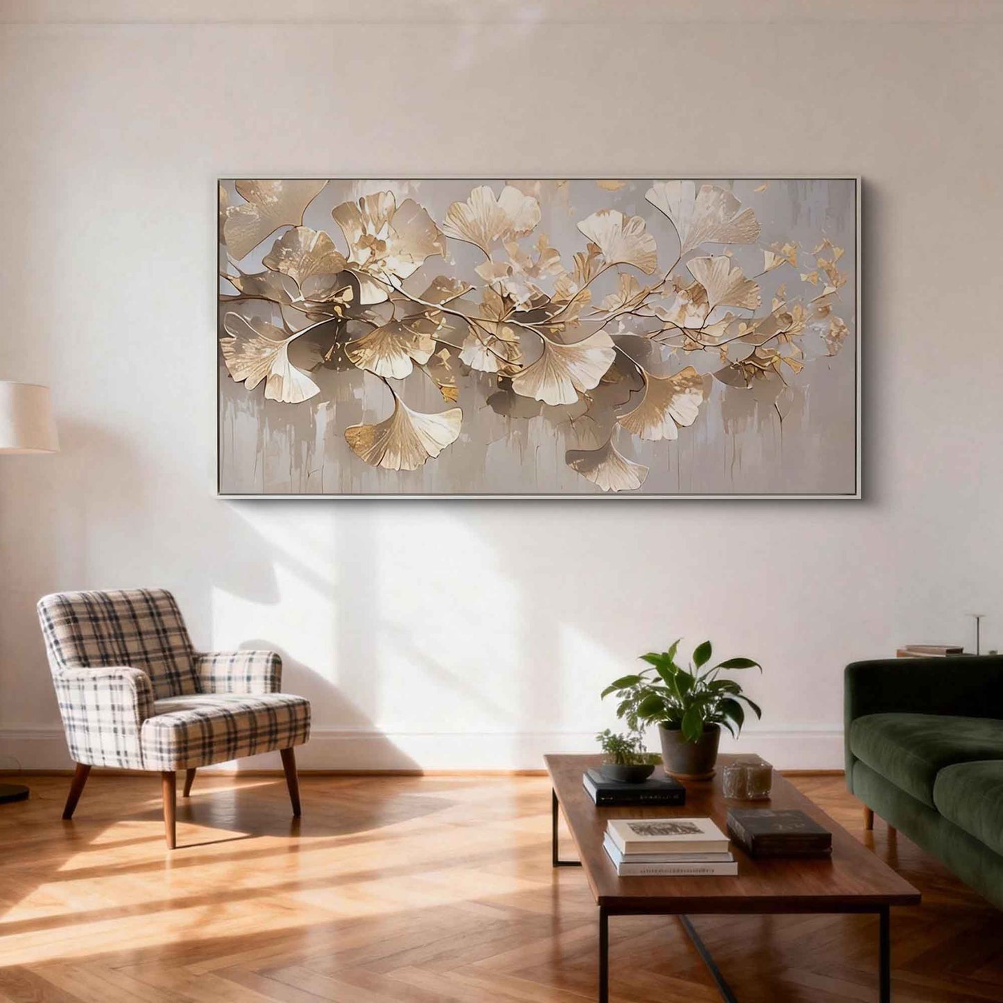 Gilded Ginkgo Branch Abstract Painting