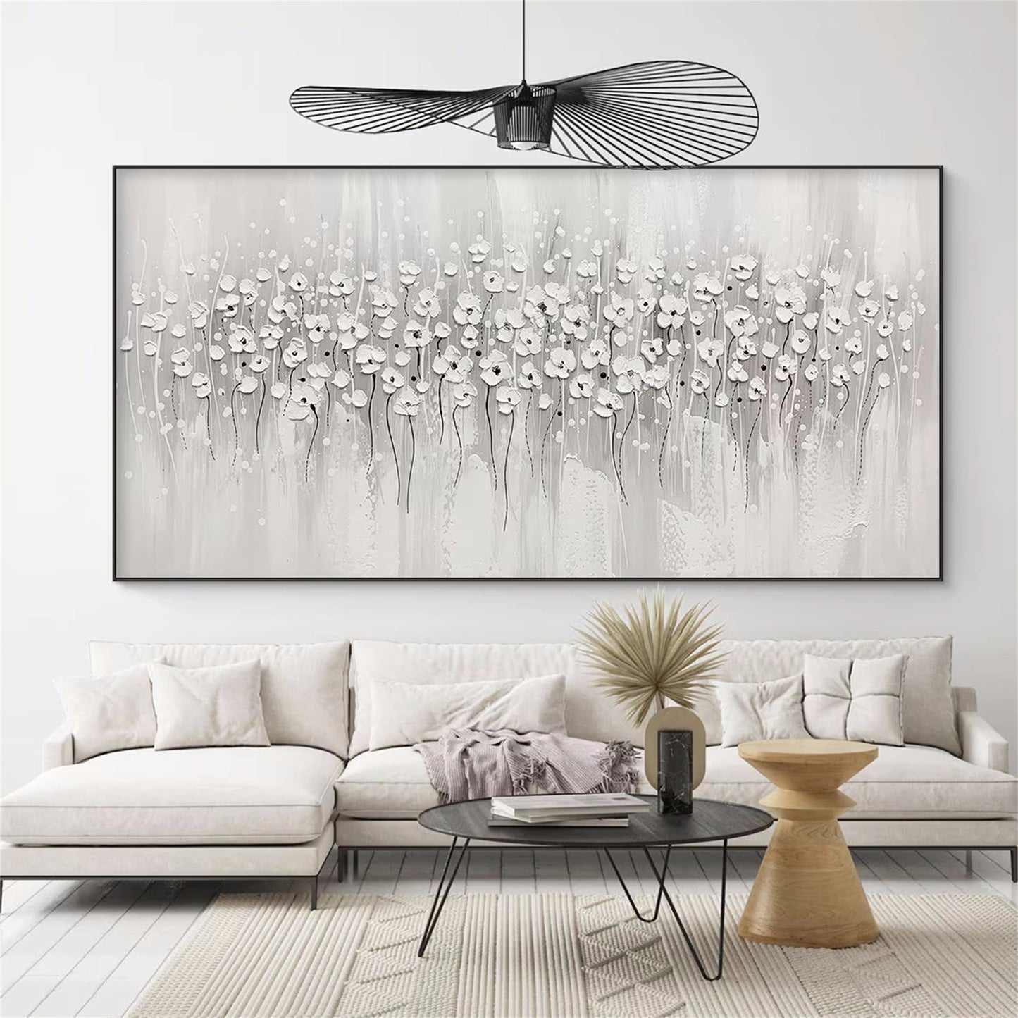 Whispering Meadow White Abstract Painting