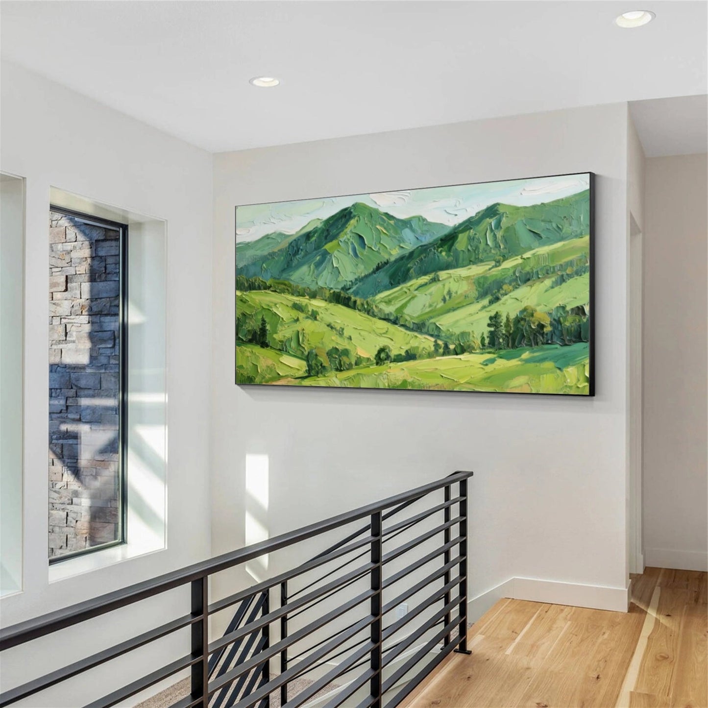 Emerald Peaks – Textured Green Mountain Landscape Painting