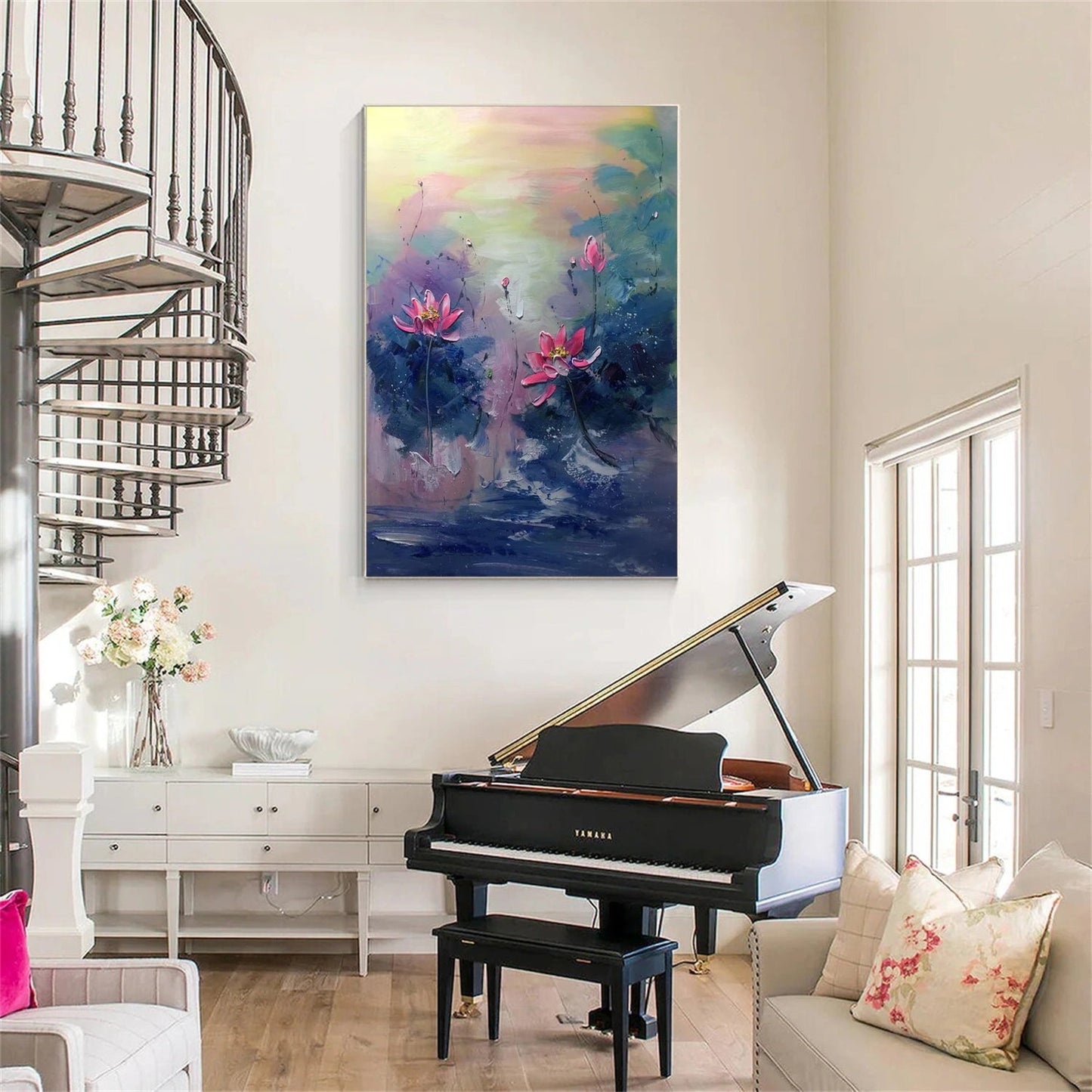 Twilight Lotus Glow Abstract Painting