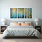 Golden Leaves Birch Forest Triptych Painting Set of 3