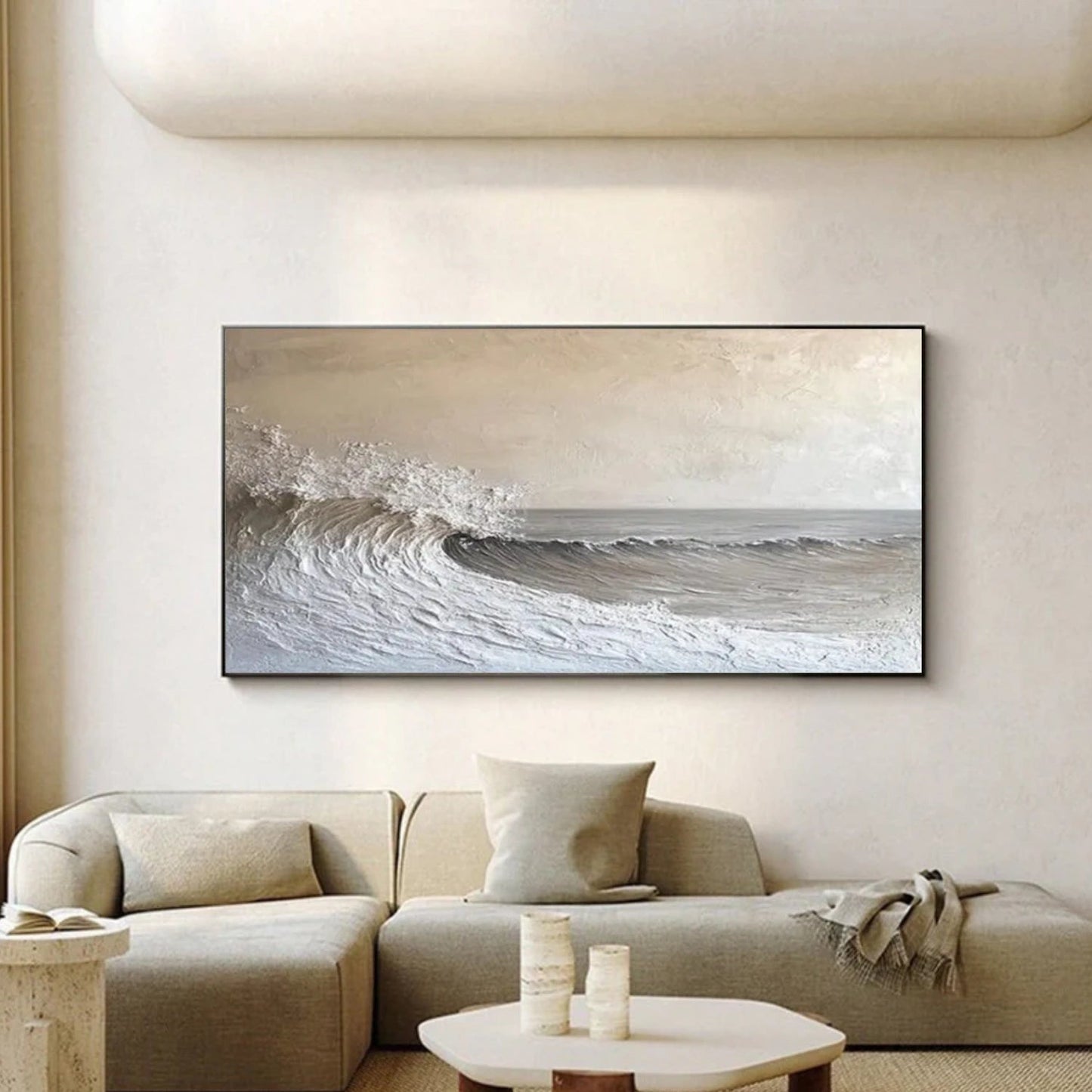 Soft Crest Neutral Wave Abstract Painting