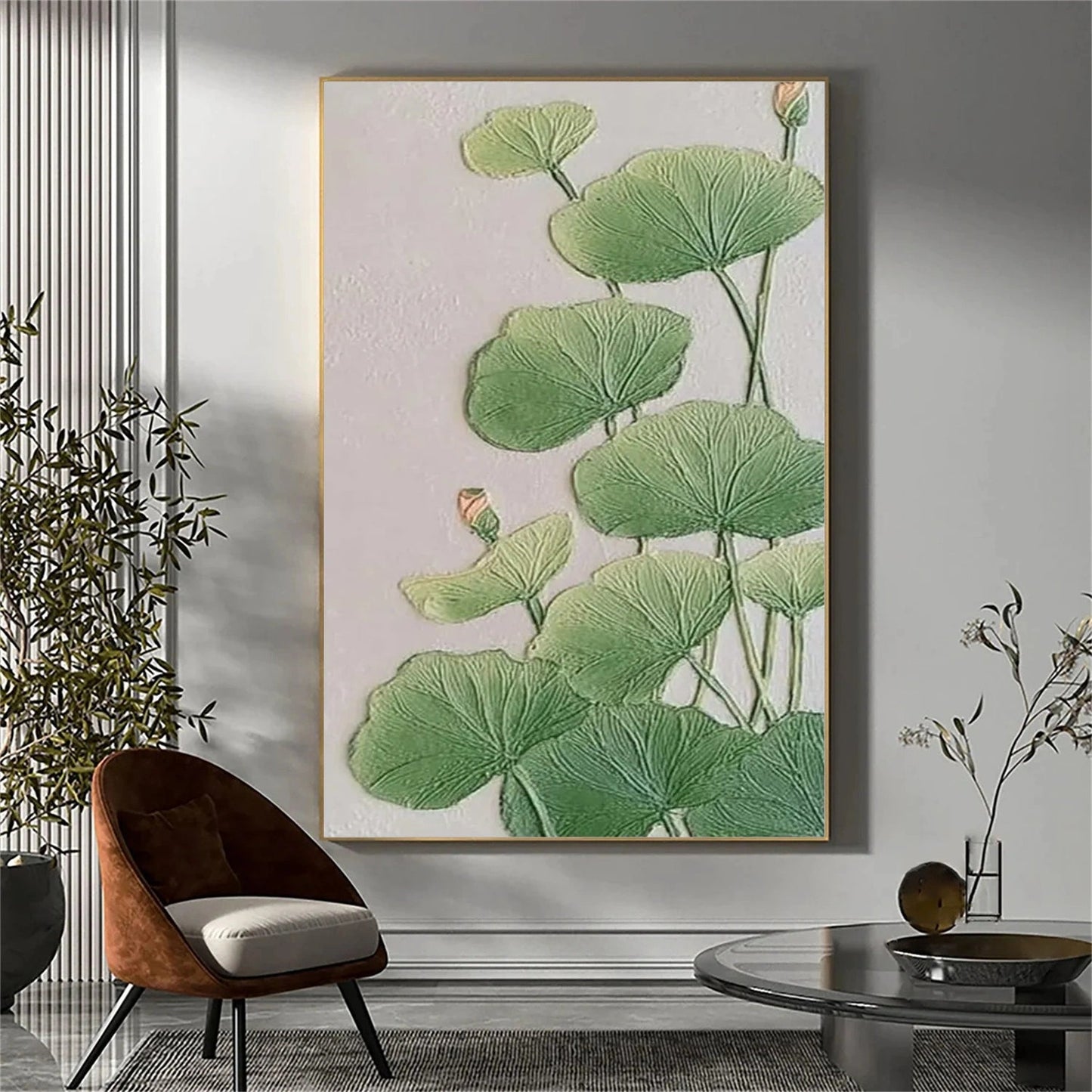 Verdant Zen Lotus Leaf Painting