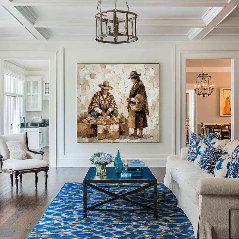 Market Day – Textured Folk Figure Art Painting