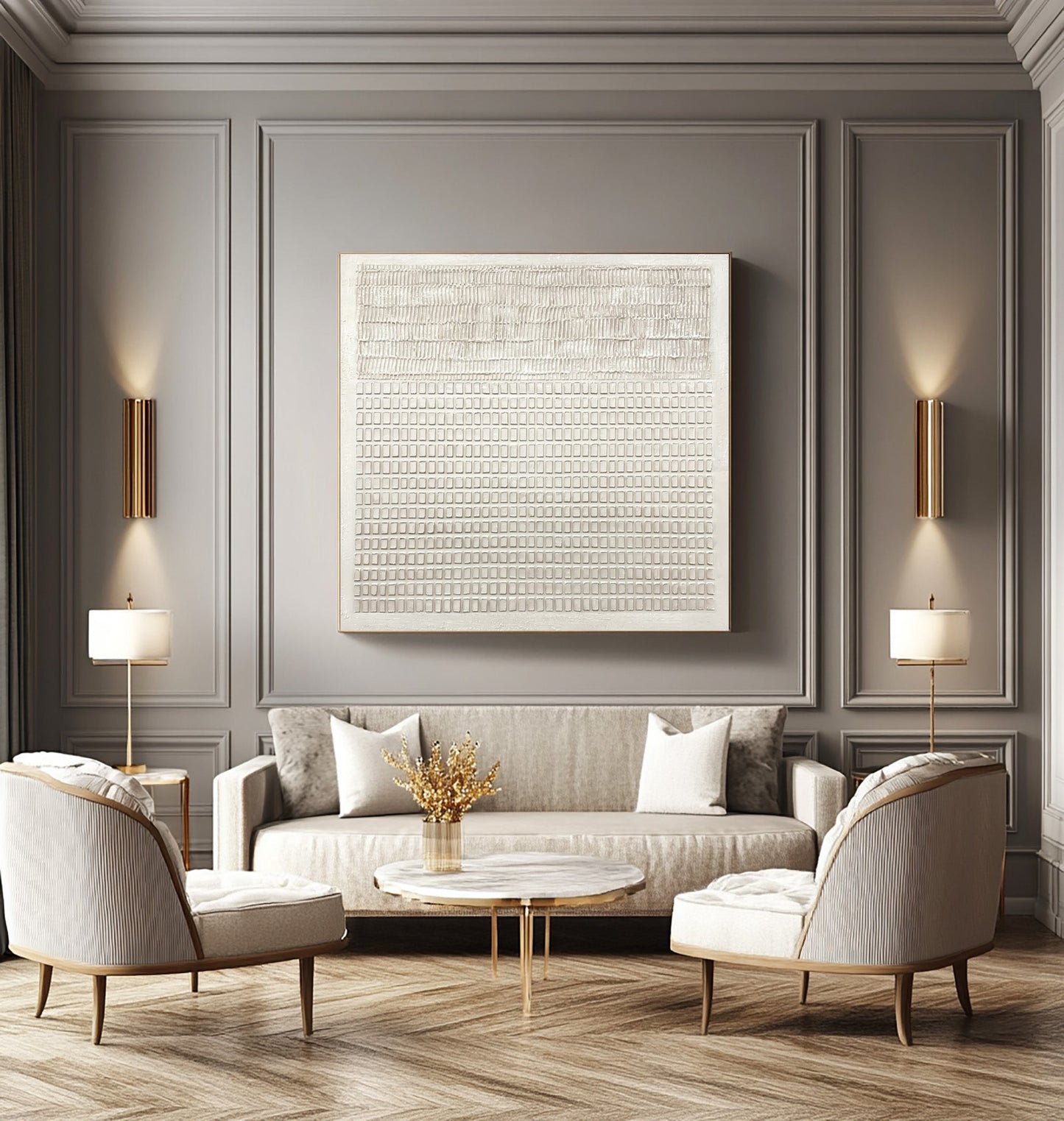 Ivory Rhythm Grid Textured Painting