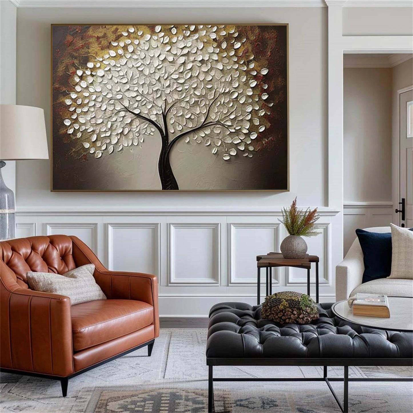 Silver Bloom Tree Textured Abstract Painting