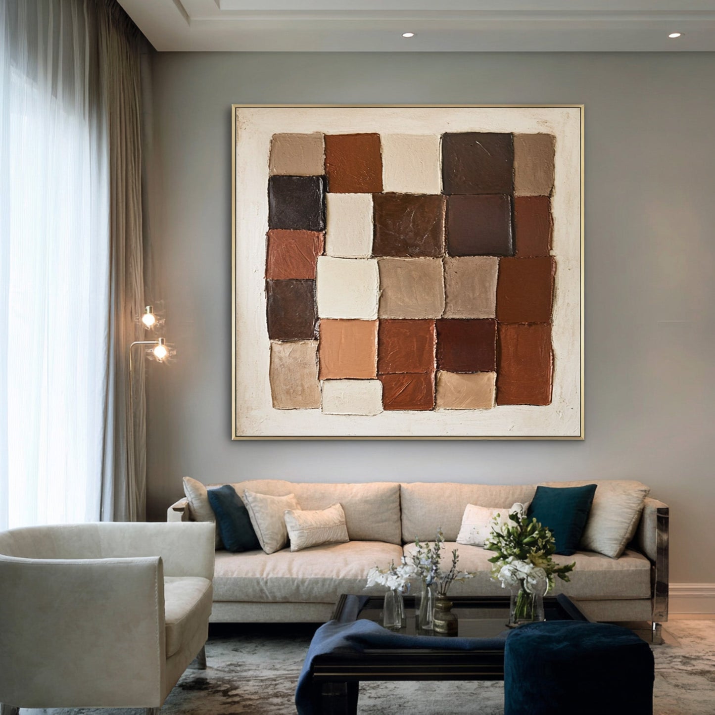 Sienna Mosaic Grid Abstract Painting