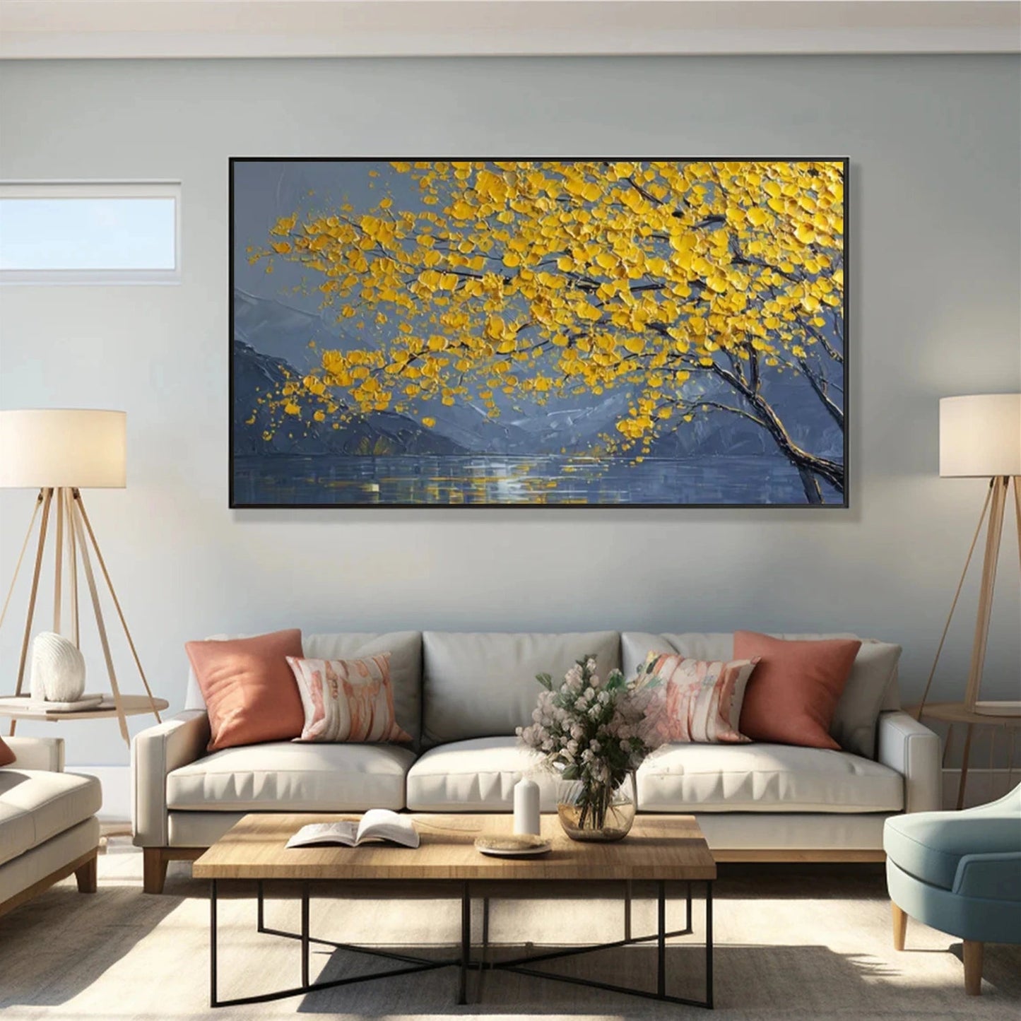 Golden Drift Lake Abstract Painting