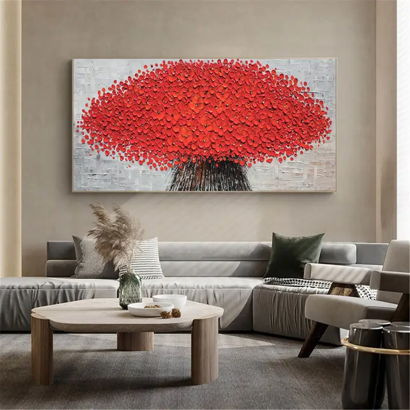 Crimson Harmony Red Tree Abstract Painting