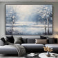 Mist Blue Lake Winter Forest Abstract Painting