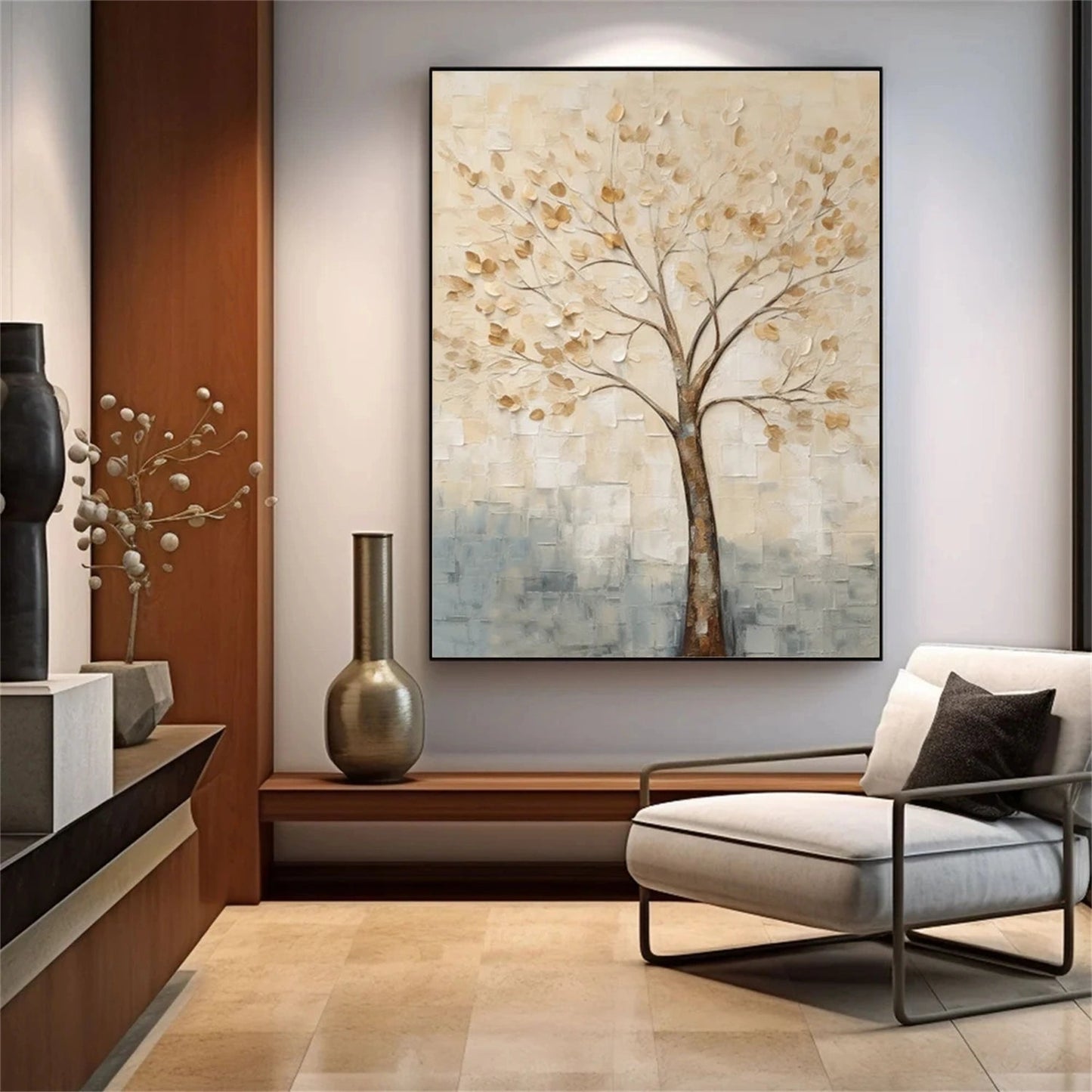 Quiet Ivory Tree Abstract Painting