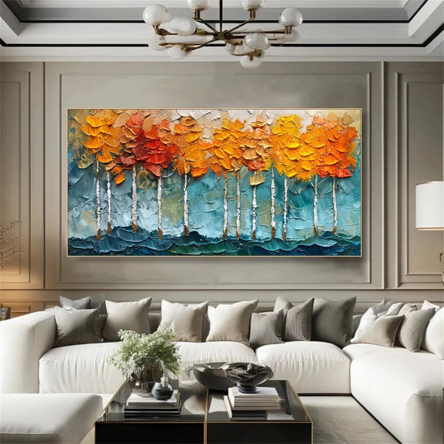 Golden Canopy Birch Abstract Painting