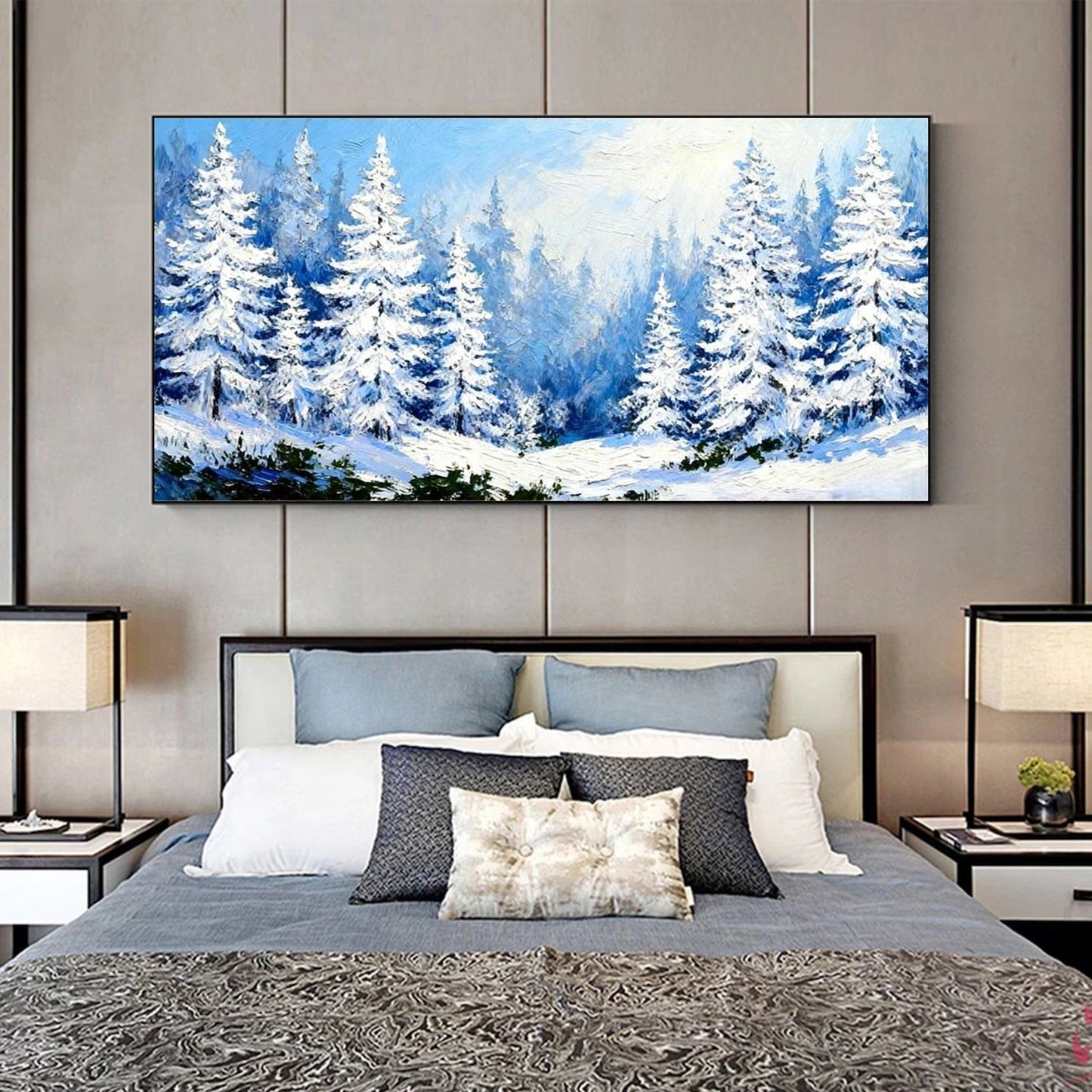 Silent Frost Pine Forest Abstract Painting