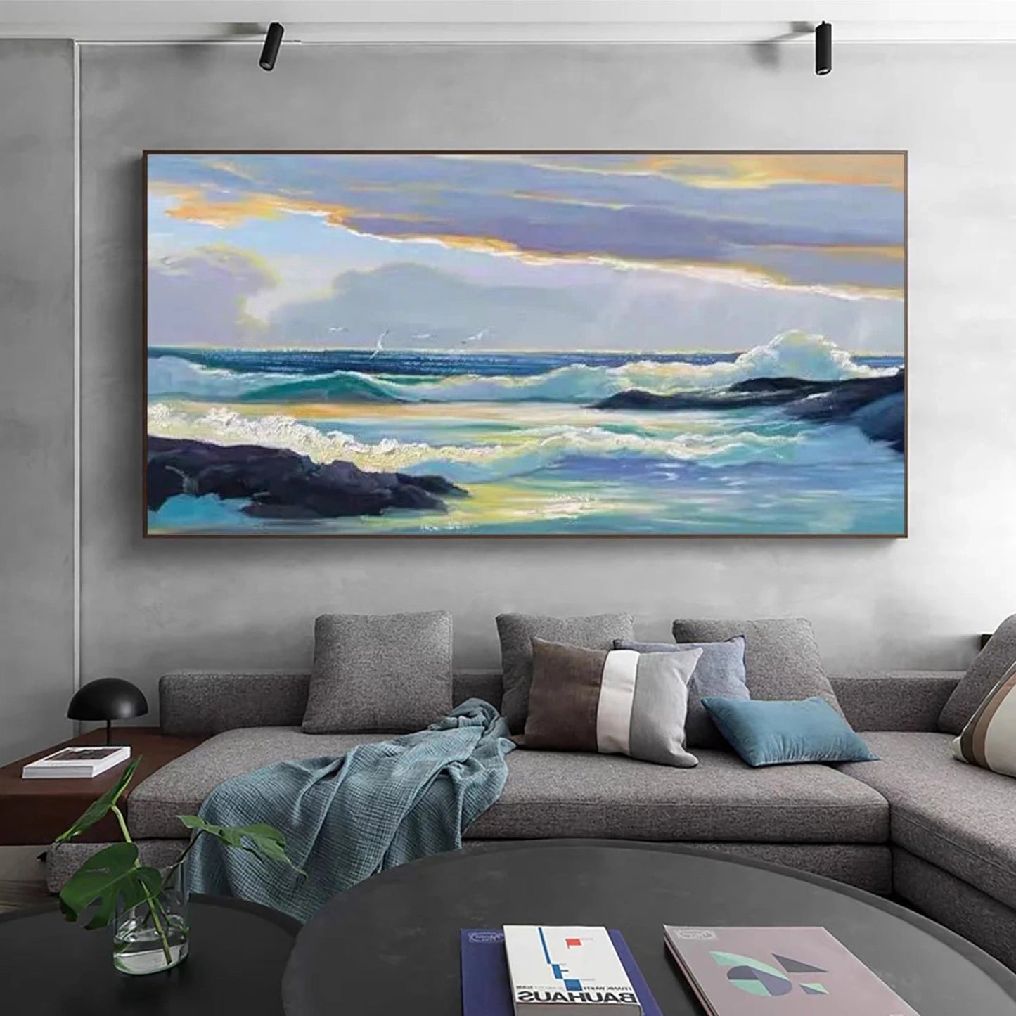 Golden Tide Blue Seascape Painting