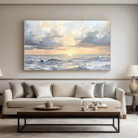 Serene Ocean Sunset – Textured Seascape Painting