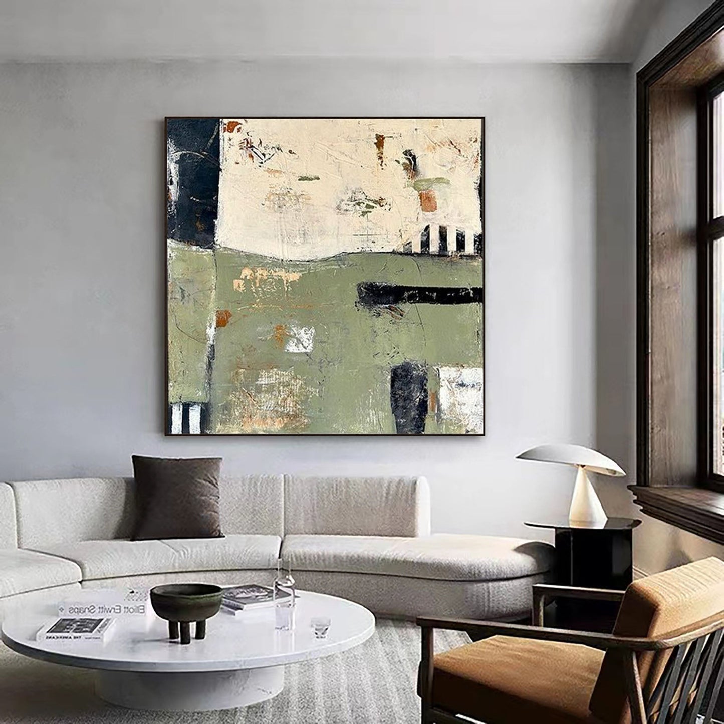 Muted Horizon Green Abstract Painting