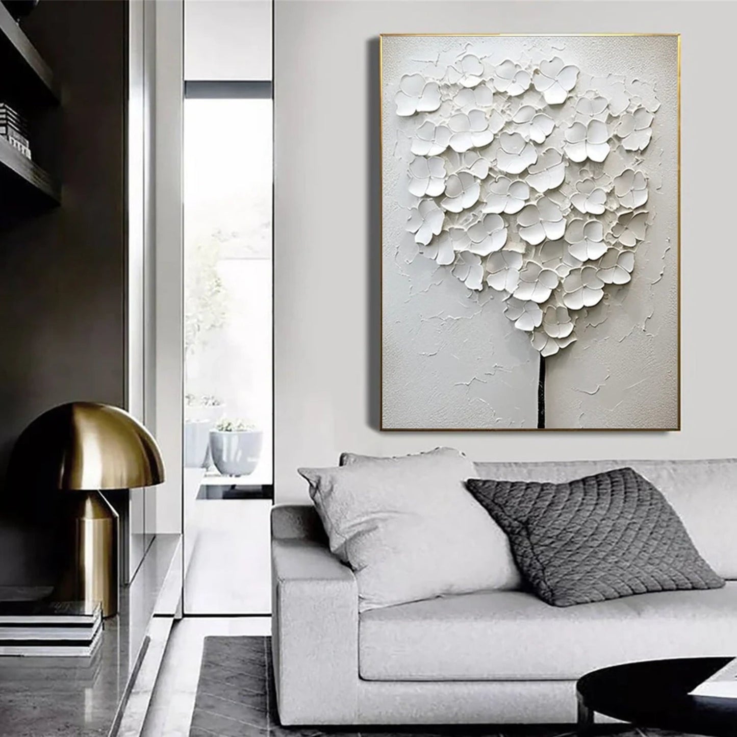 Silent Ivory Blossom Abstract Painting