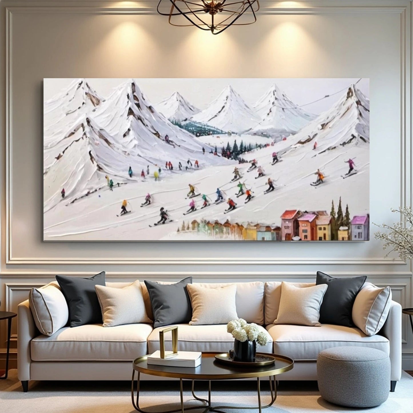 Colorful Ski Resort – Winter Textured Landscape Painting