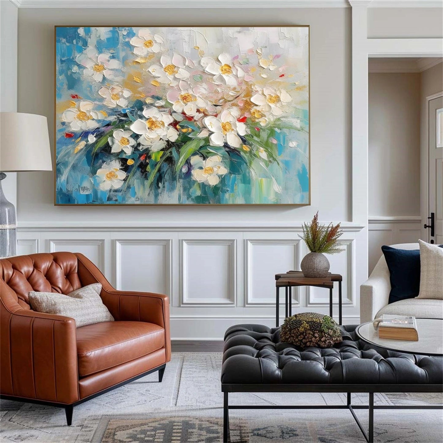 Morning Light White Floral Abstract Painting