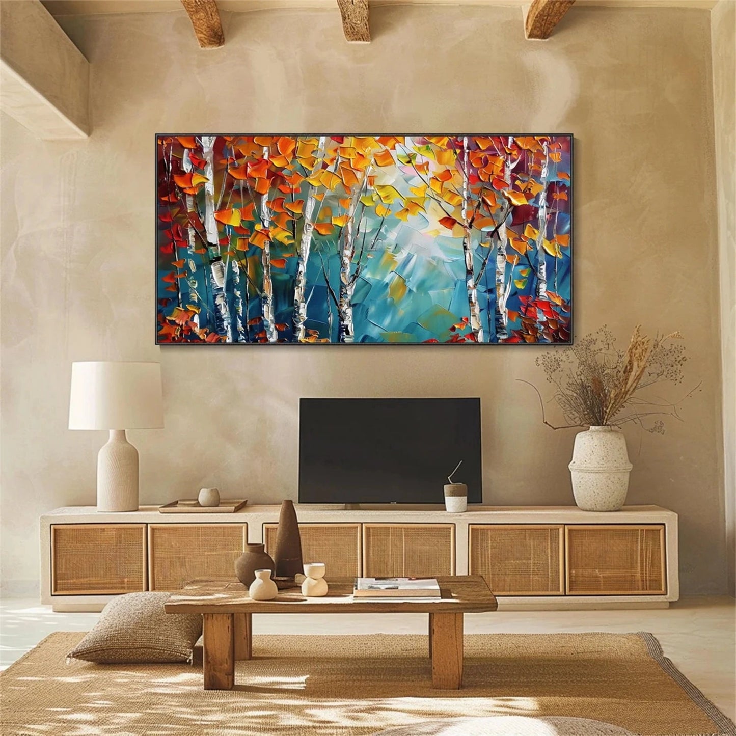 Amber Whisper Birch Forest Painting