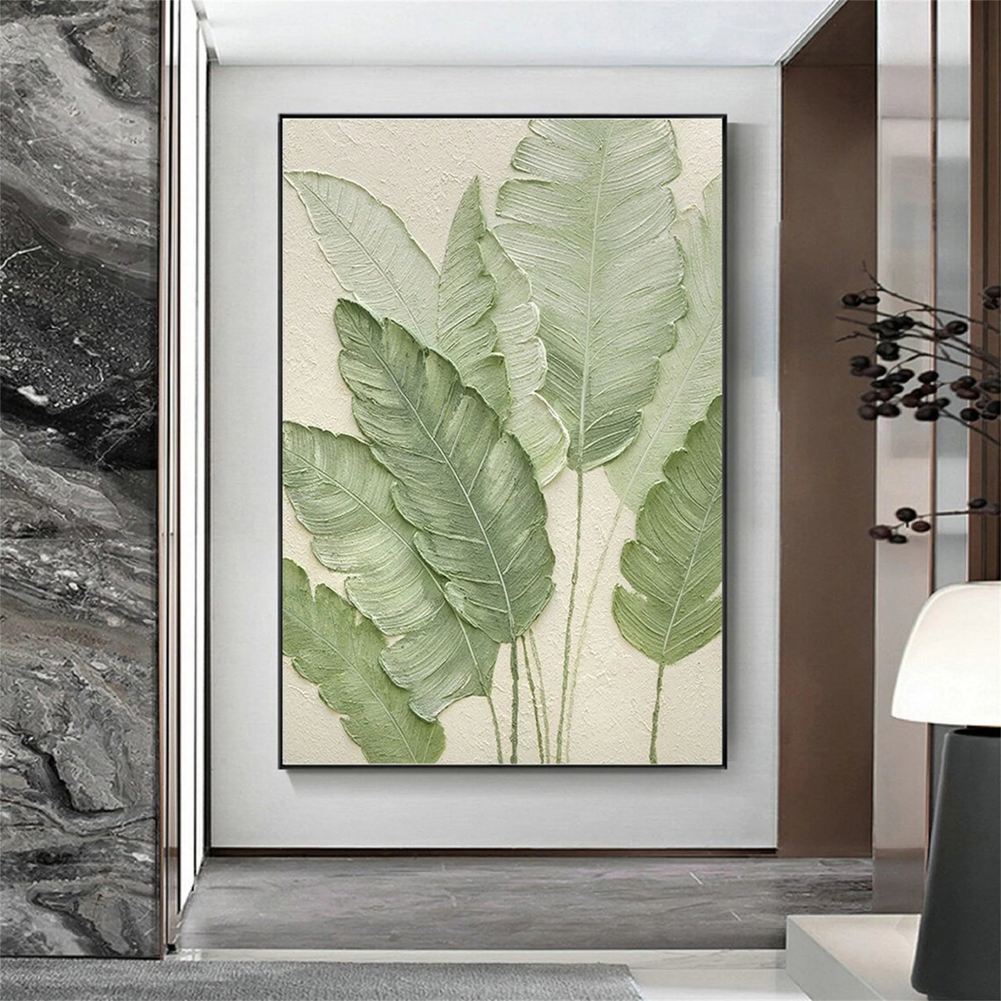 Soft Sage Botanical Leaf Abstract Painting