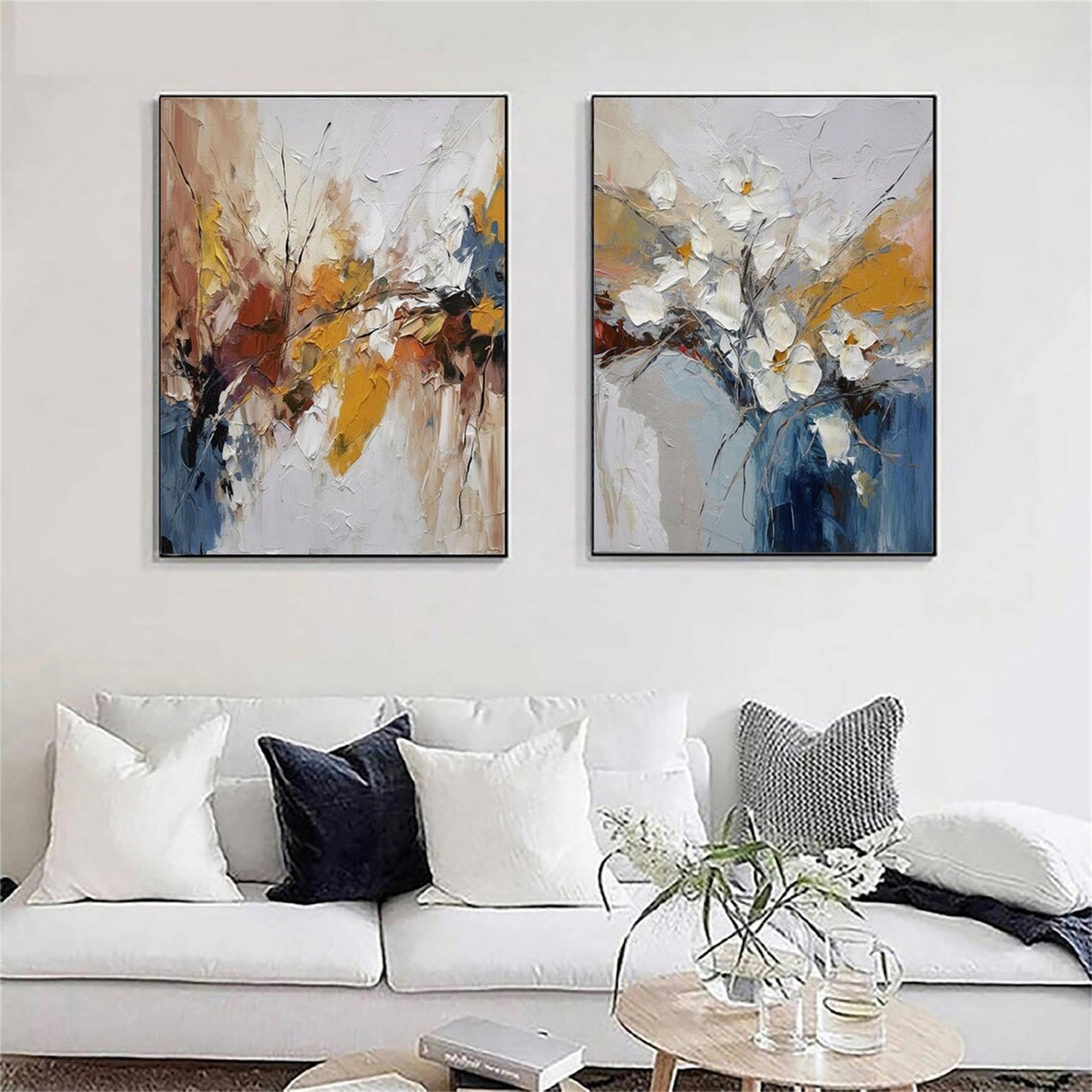 Set of 2 Autumn Whisper Diptych Abstract Painting